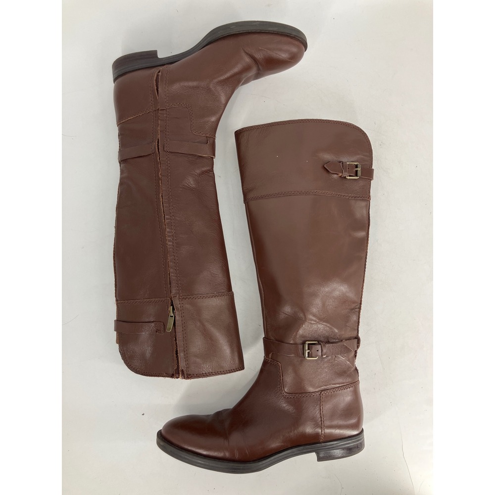 Enzo Angiolini Riding Boots Women 8M Brown Leather Buckle Tall Zip - Picture 5 of 9